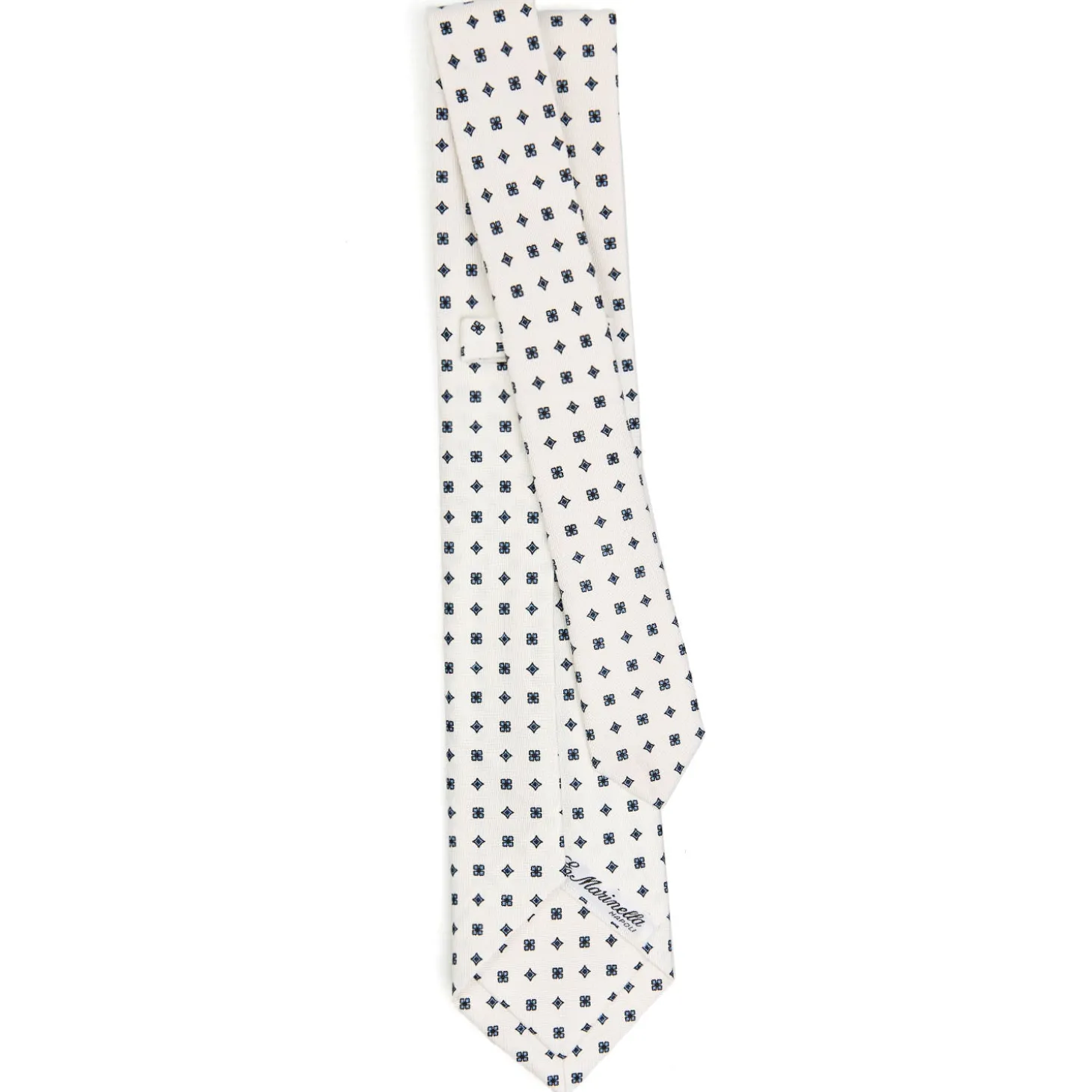 CRAVATTA SARTORIALE 9 PIEGHE IN SETA BIANCA Microfantasia fiore