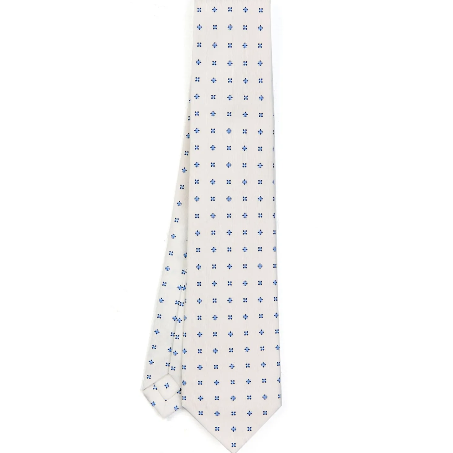 CRAVATTA SARTORIALE 9 PIEGHE IN SETA BIANCA Microfantasia fiore