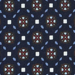 CRAVATTA SARTORIALE 9 PIEGHE IN SETA BLU SCURO Microfantasia fiore