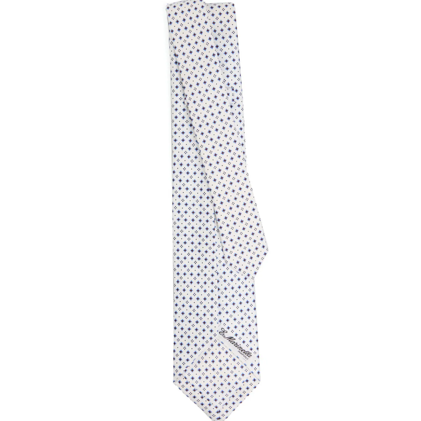CRAVATTA SARTORIALE 5 PIEGHE IN SETA BIANCA Microfantasia fiore