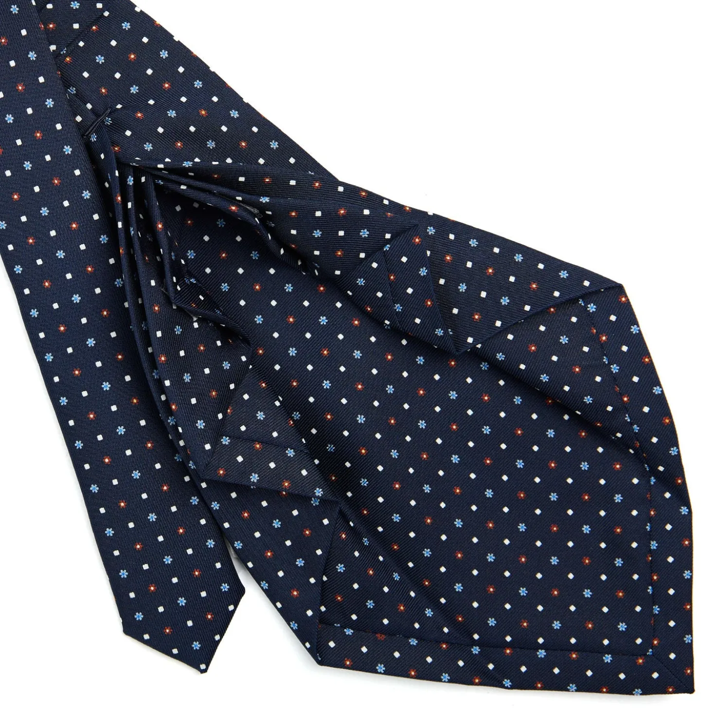 CRAVATTA SARTORIALE 9 PIEGHE IN SETA BLU SCURO Microfantasia fiore