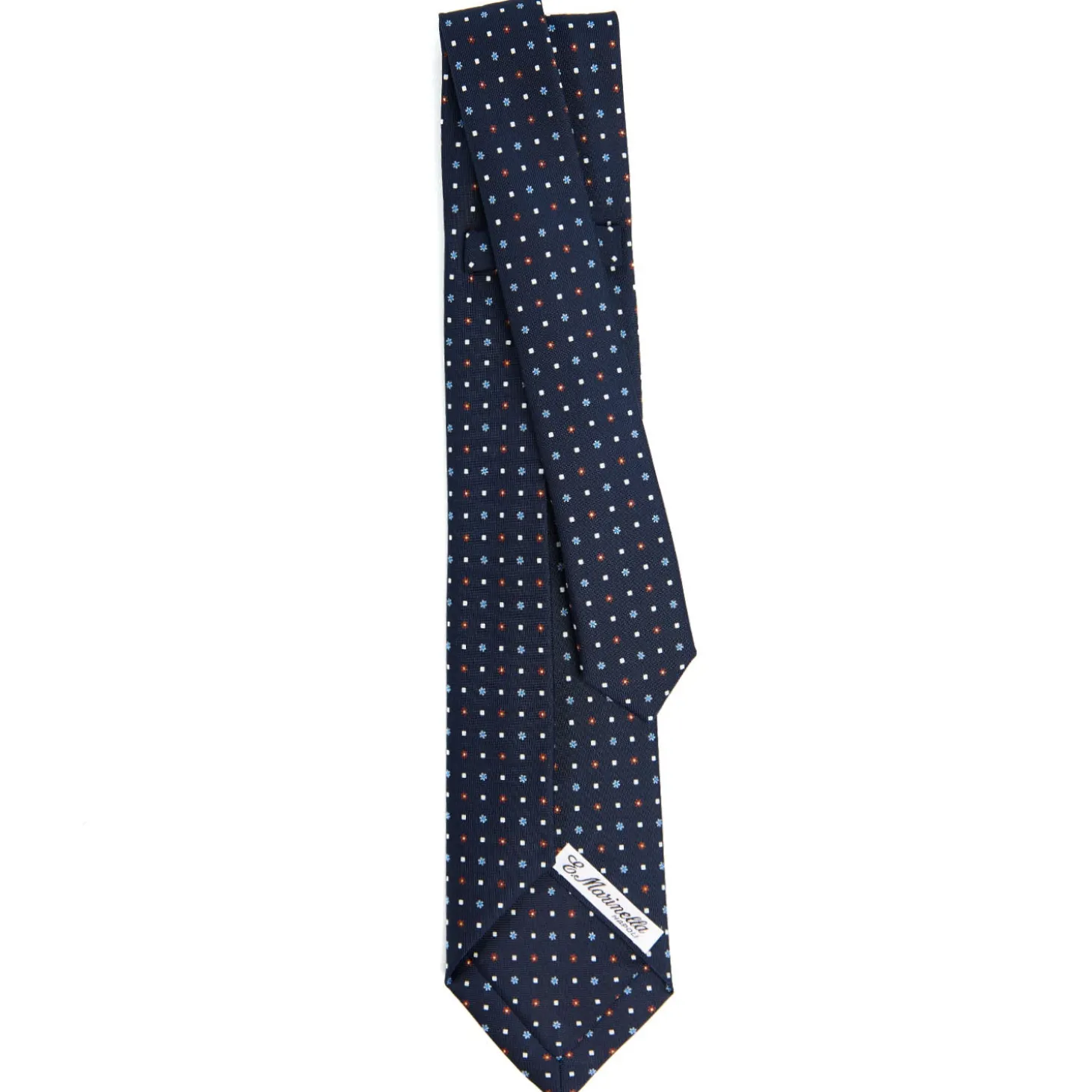 CRAVATTA SARTORIALE 9 PIEGHE IN SETA BLU SCURO Microfantasia fiore