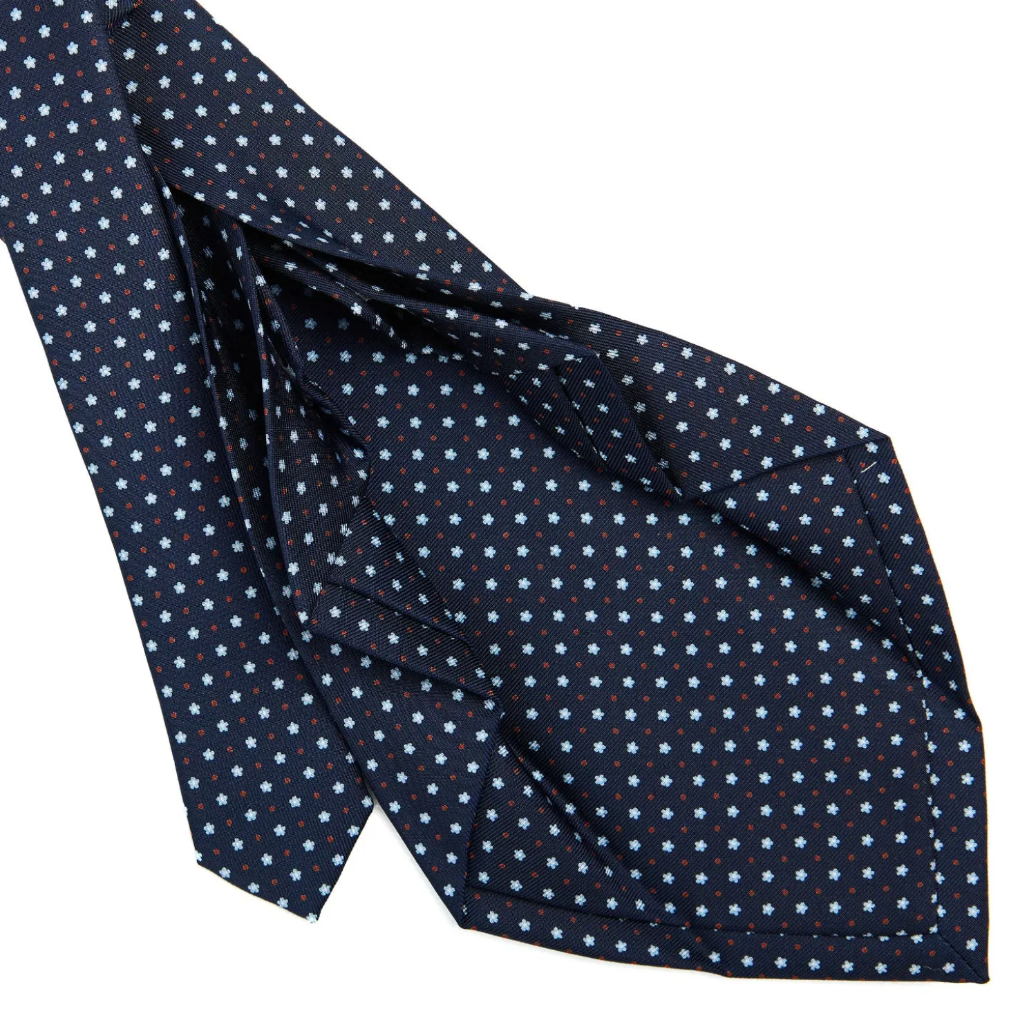 CRAVATTA SARTORIALE 9 PIEGHE IN SETA BLU SCURO Microfantasia fiore