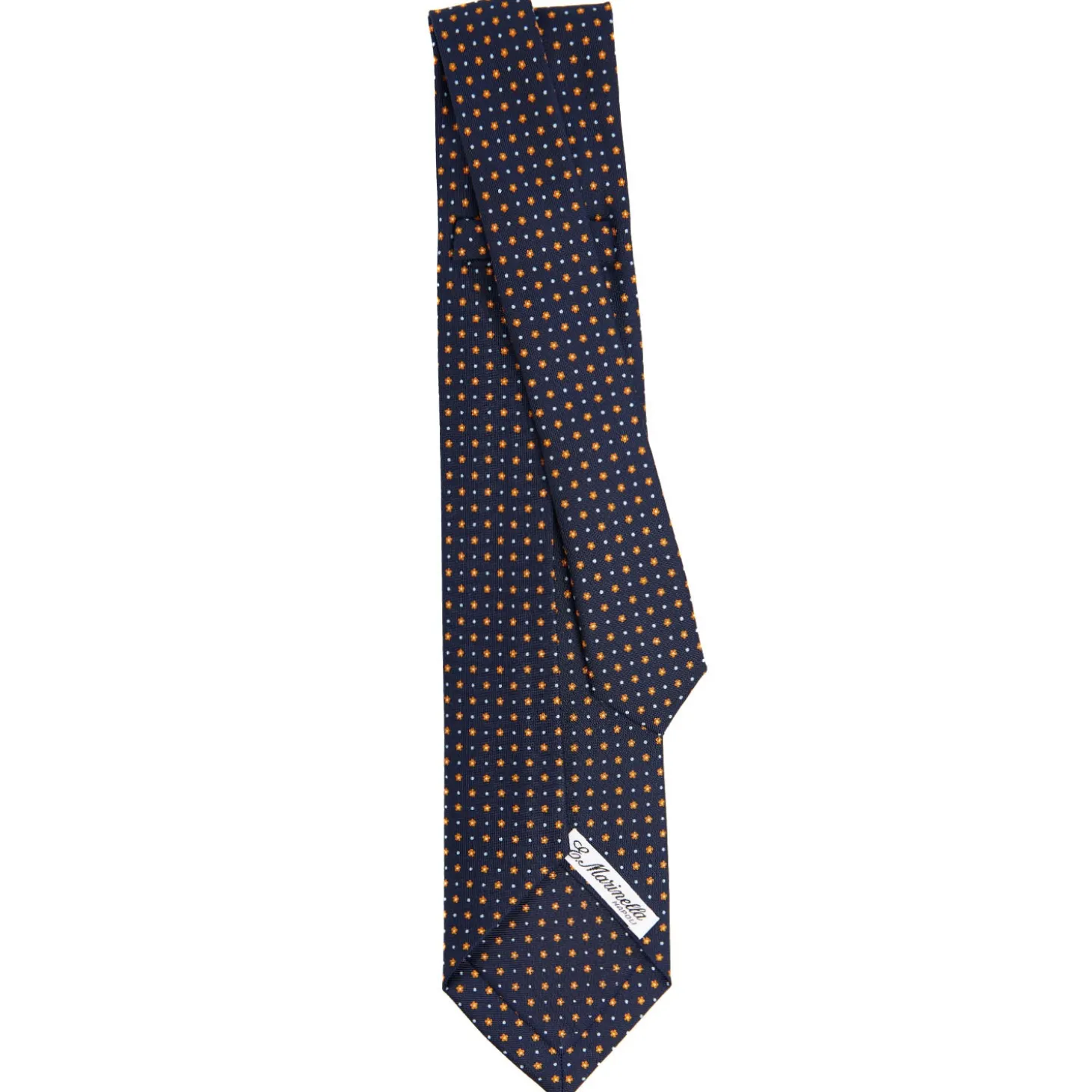 CRAVATTA SARTORIALE 9 PIEGHE IN SETA BLU SCURO Microfantasia fiore