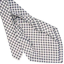 CRAVATTA SARTORIALE 7 PIEGHE IN SETA BIANCA Microfantasia fiore