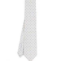 CRAVATTA SARTORIALE 9 PIEGHE IN SETA BIANCA Microfantasia fiore