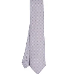 CRAVATTA SARTORIALE 7 PIEGHE IN SETA GRIGIO CHIARO Microfantasia fiore