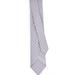 CRAVATTA SARTORIALE 7 PIEGHE IN SETA GRIGIO CHIARO Microfantasia fiore