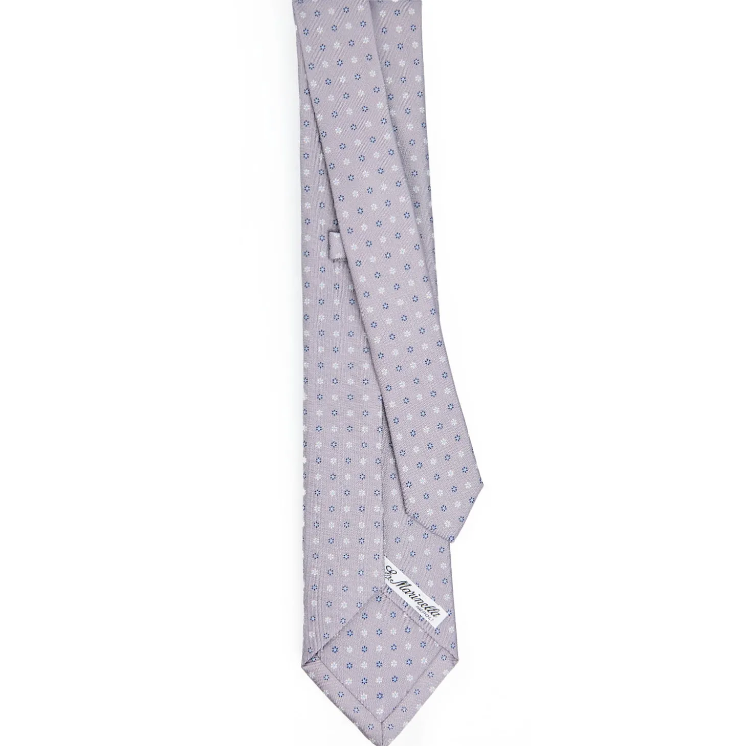 CRAVATTA SARTORIALE 7 PIEGHE IN SETA GRIGIO CHIARO Microfantasia fiore