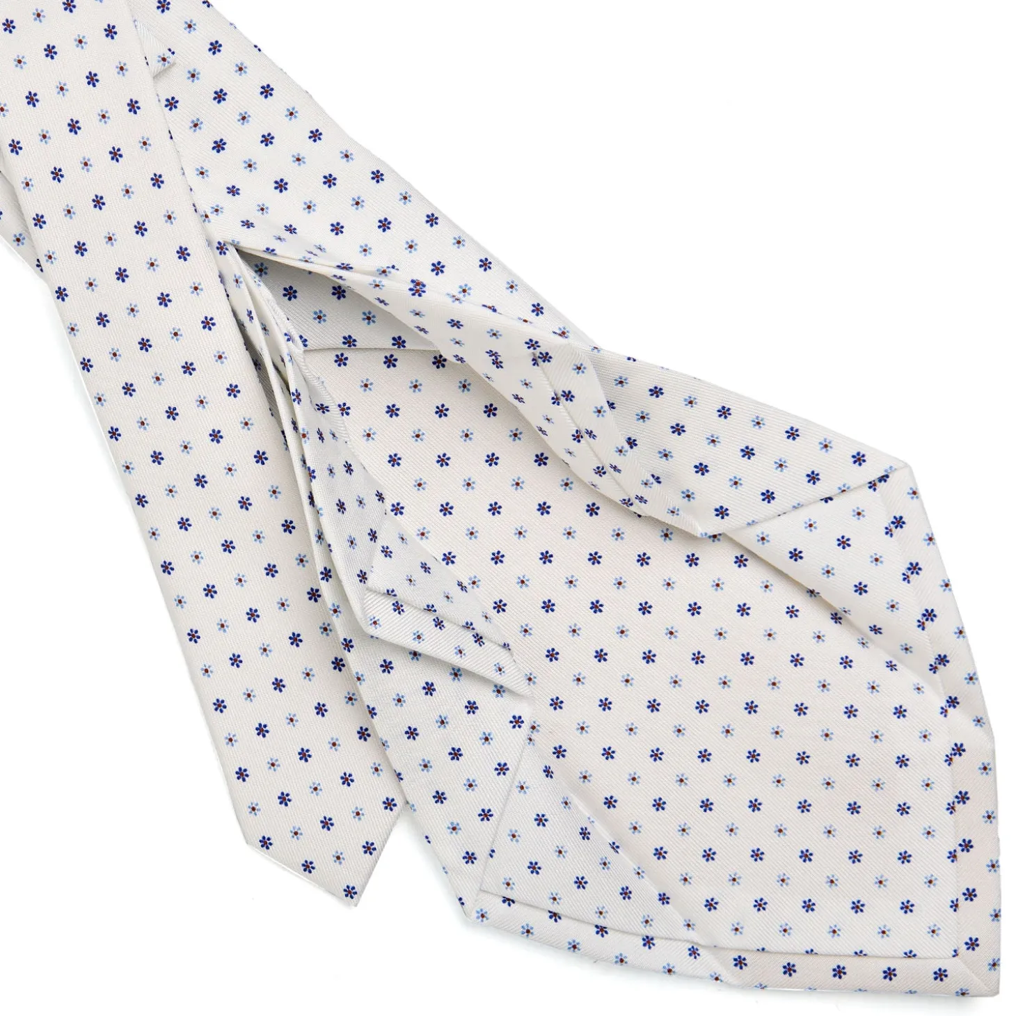 CRAVATTA SARTORIALE 7 PIEGHE IN SETA BIANCA Microfantasia fiore