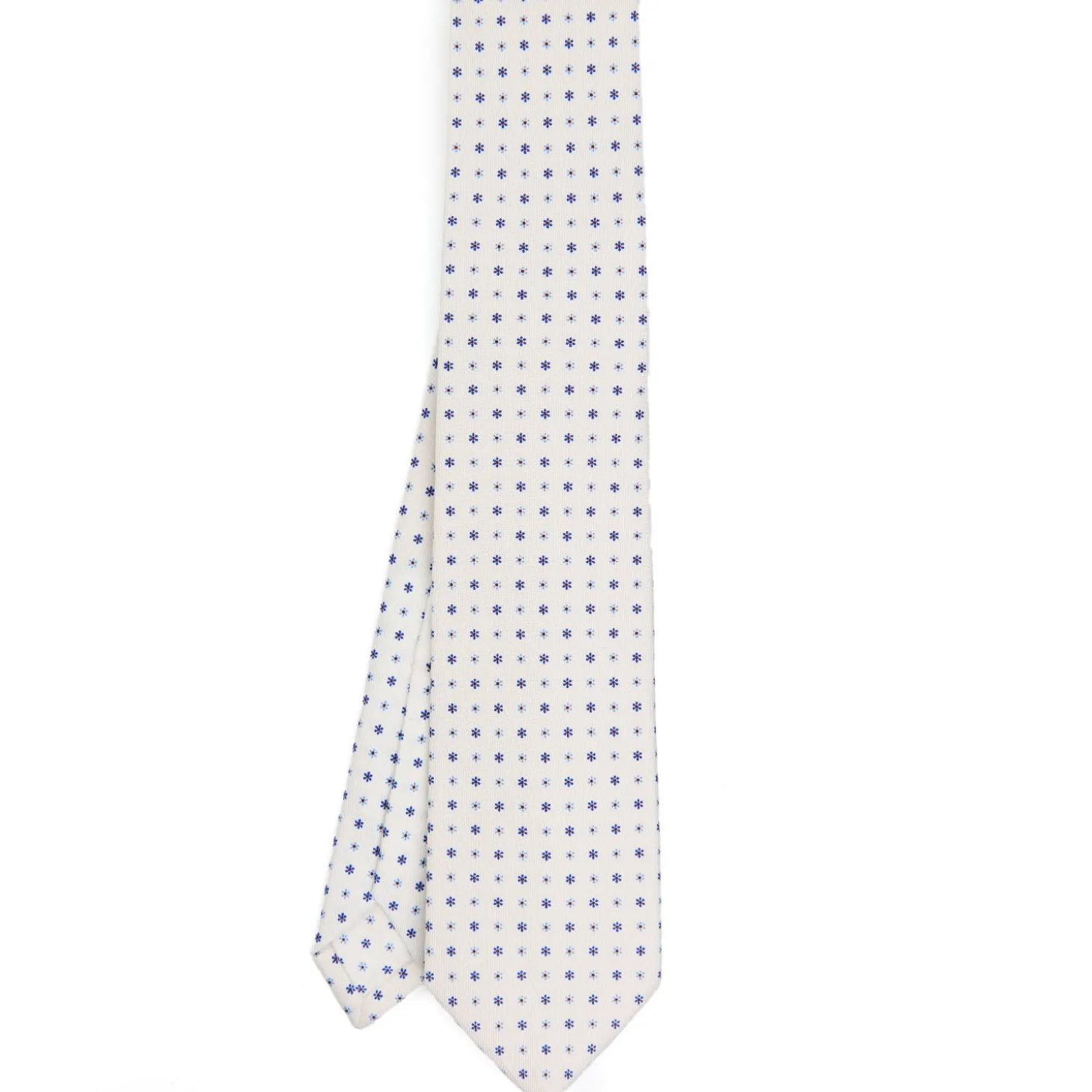 CRAVATTA SARTORIALE 7 PIEGHE IN SETA BIANCA Microfantasia fiore