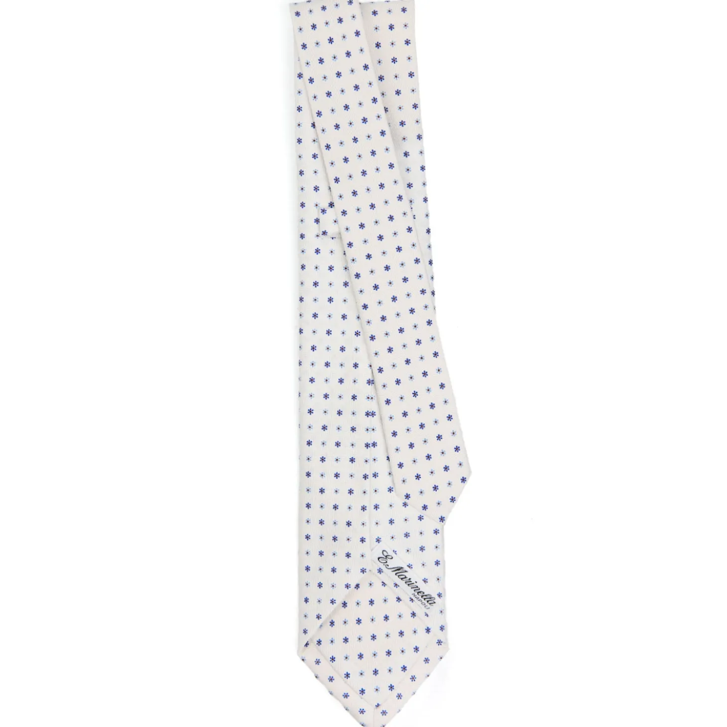 CRAVATTA SARTORIALE 7 PIEGHE IN SETA BIANCA Microfantasia fiore