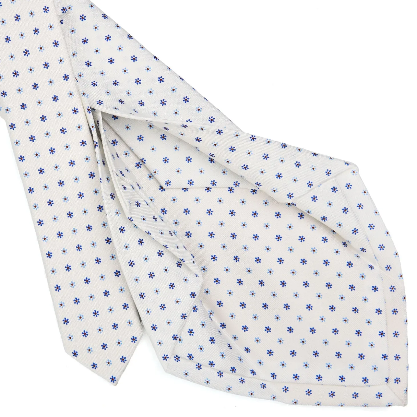 CRAVATTA SARTORIALE 5 PIEGHE IN SETA BIANCA Microfantasia fiore