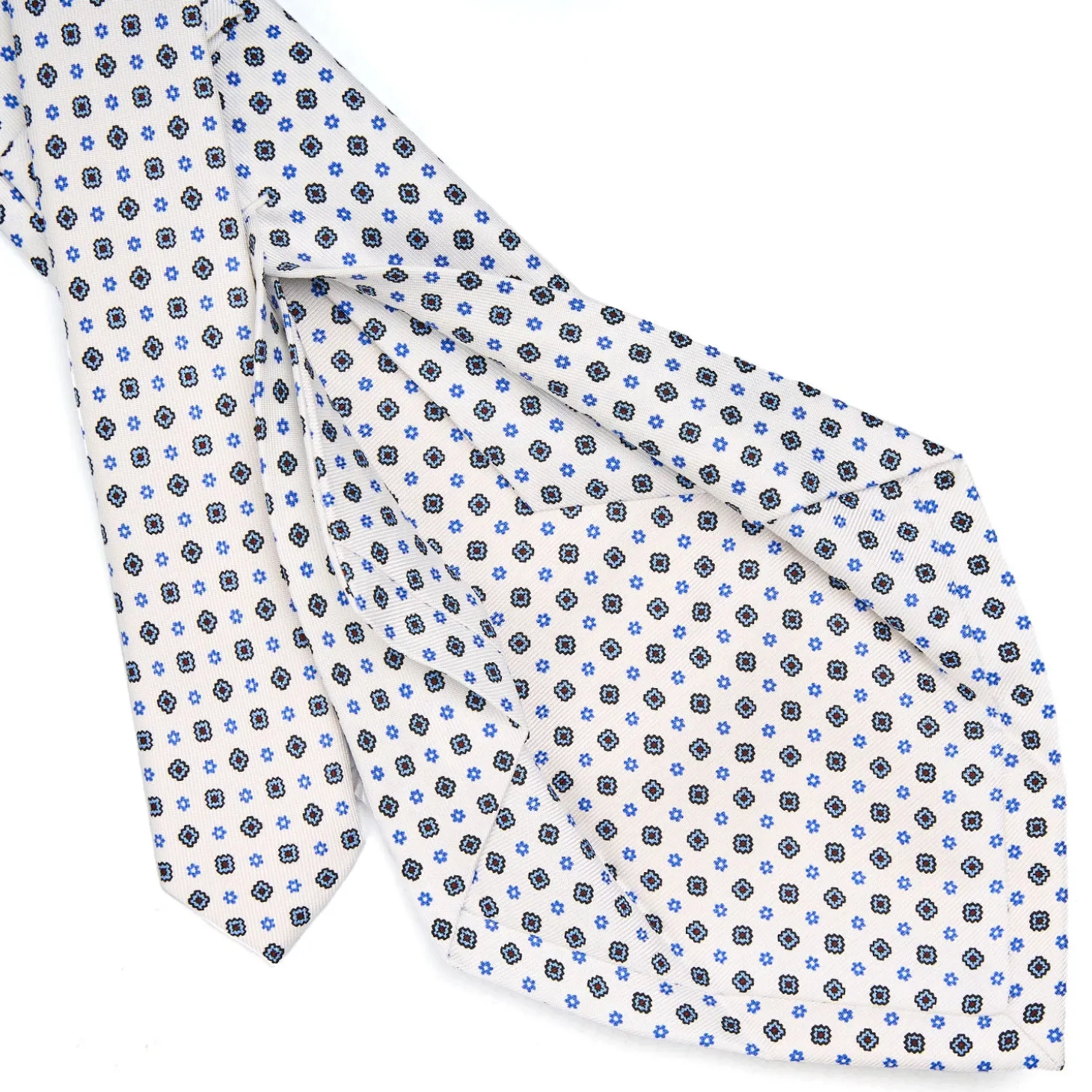 CRAVATTA SARTORIALE 5 PIEGHE IN SETA BIANCA Microfantasia fiore
