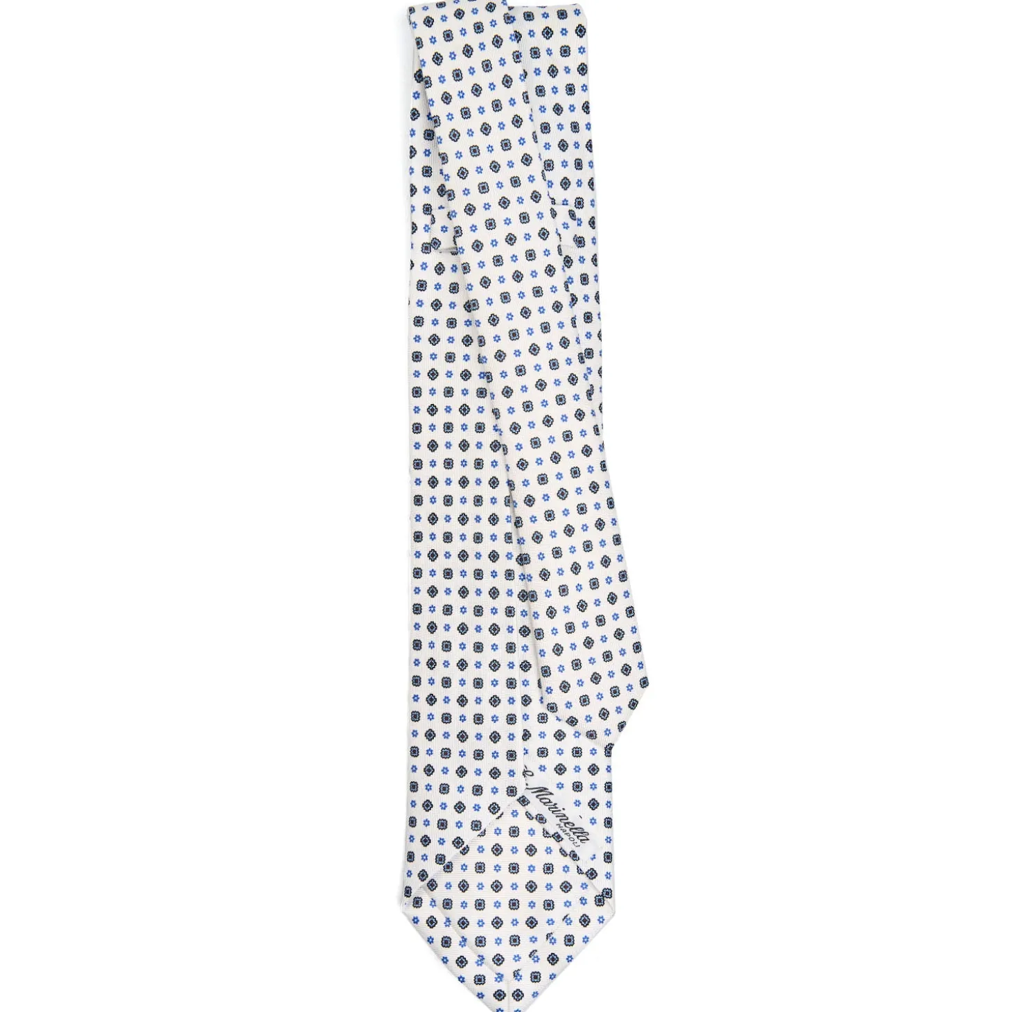CRAVATTA SARTORIALE 5 PIEGHE IN SETA BIANCA Microfantasia fiore