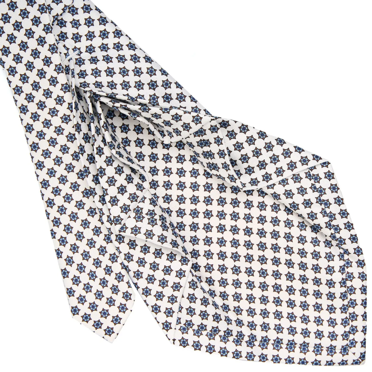 CRAVATTA SARTORIALE 9 PIEGHE IN SETA BIANCA Microfantasia fiore