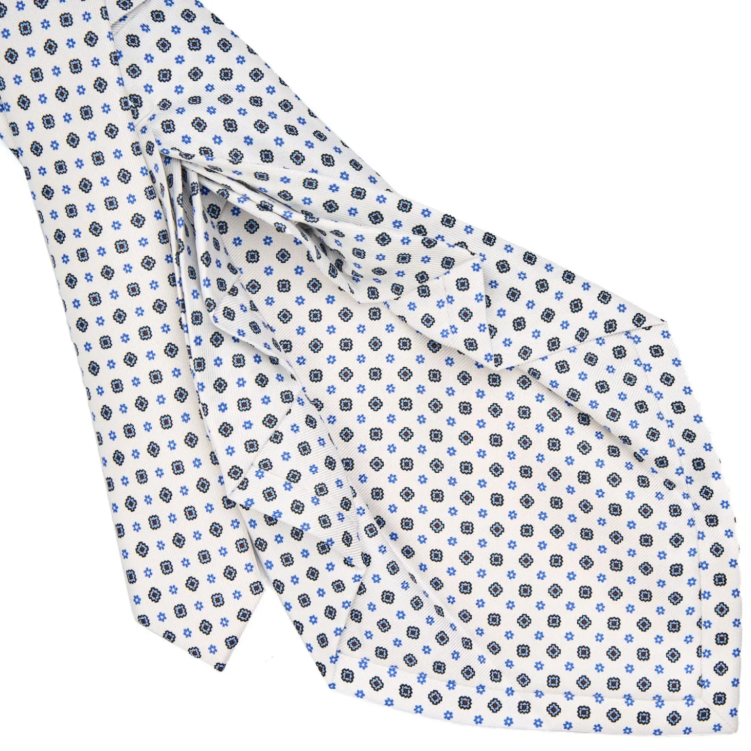 CRAVATTA SARTORIALE 9 PIEGHE IN SETA BIANCA Microfantasia fiore