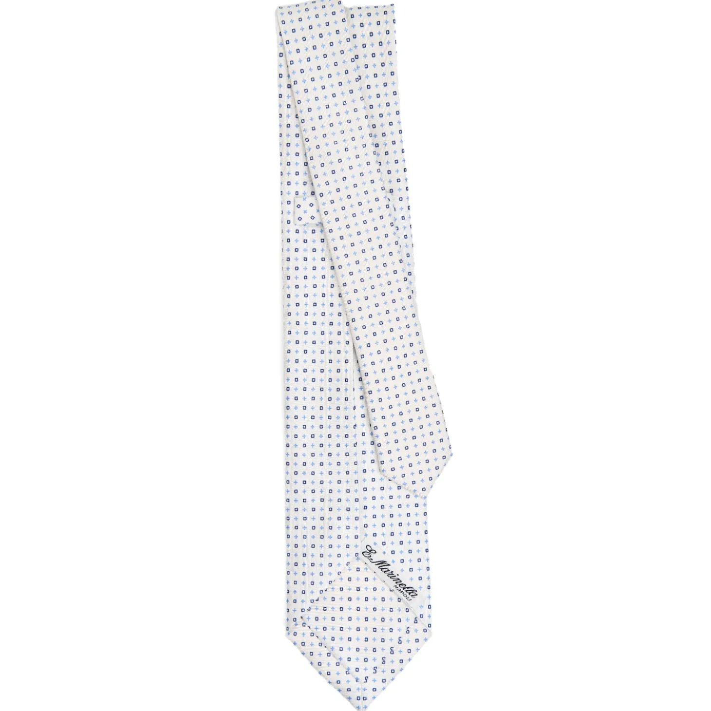 CRAVATTA SARTORIALE 7 PIEGHE IN SETA BIANCO Microfantasia fiore