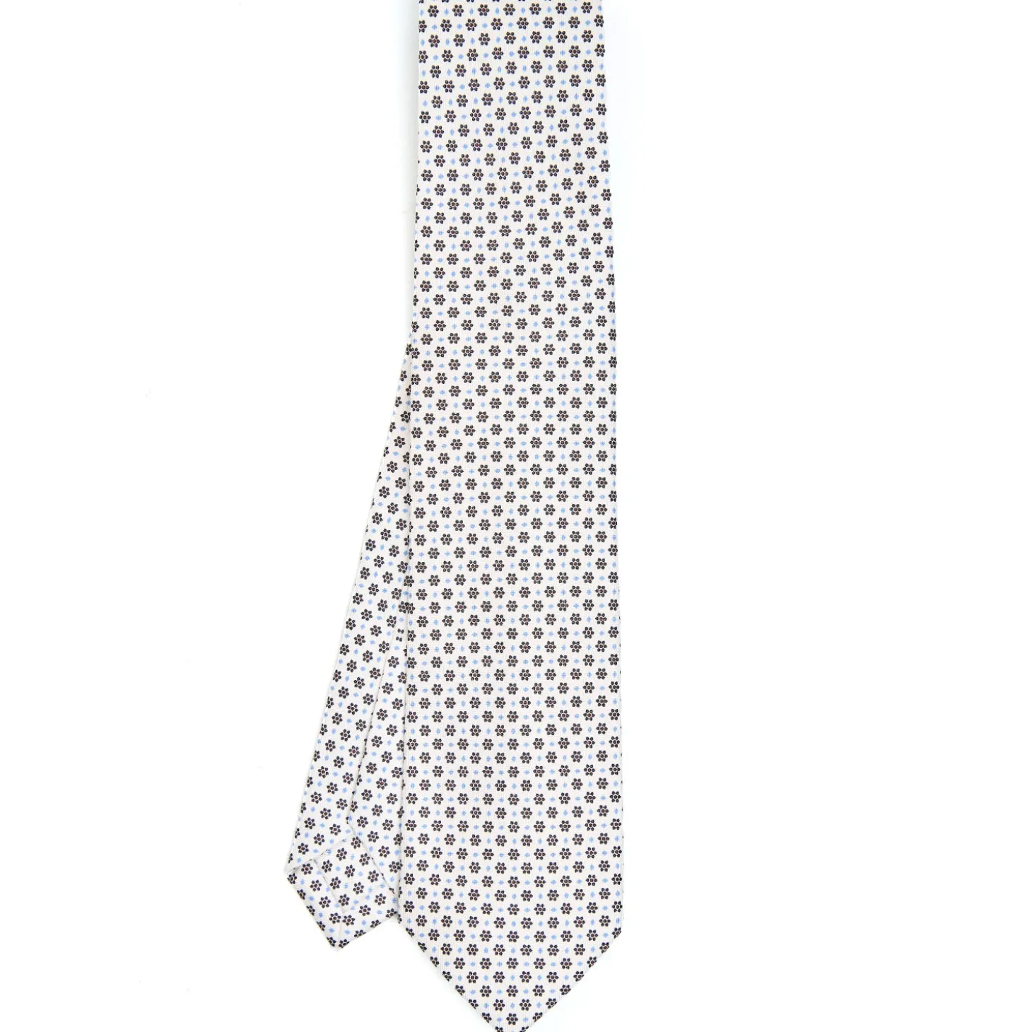 CRAVATTA SARTORIALE 5 PIEGHE IN SETA BIANCA Microfantasia fiore
