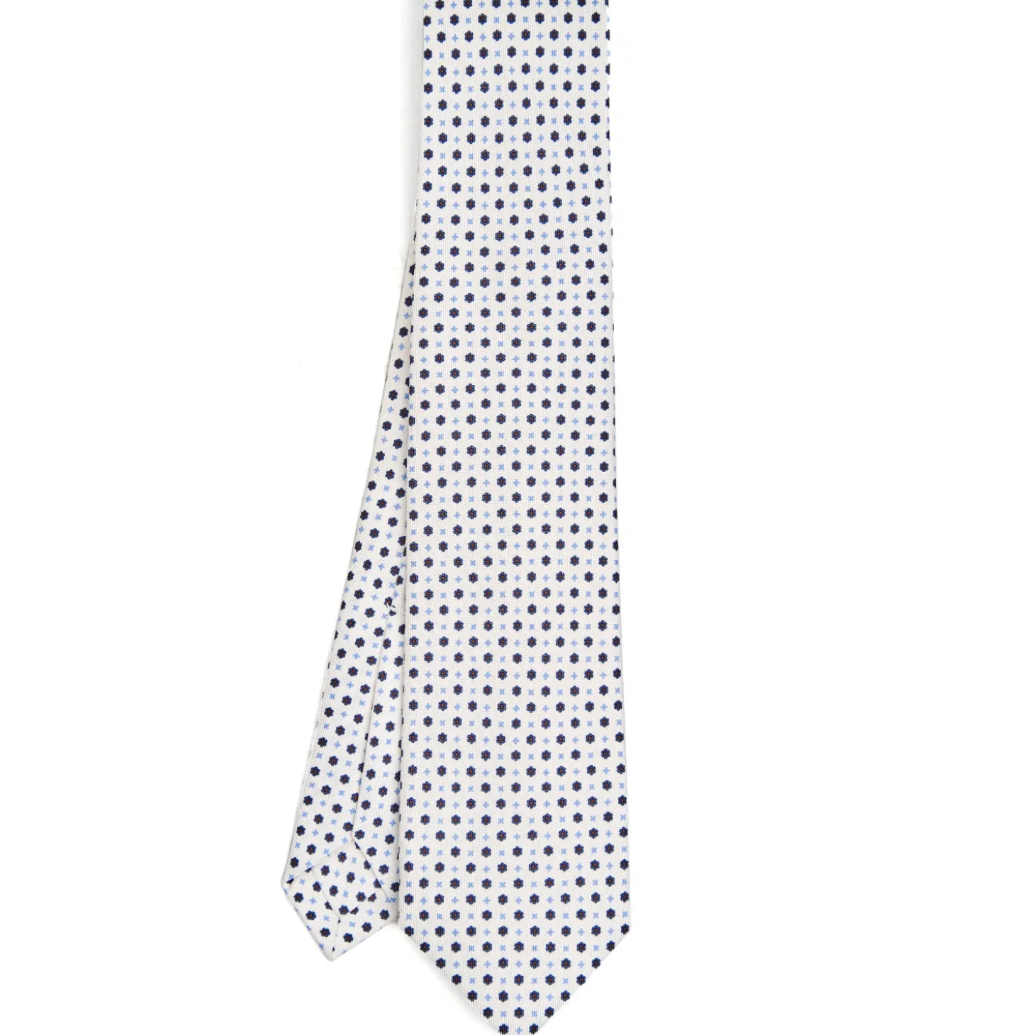 CRAVATTA SARTORIALE 5 PIEGHE IN SETA BIANCA Microfantasia fiore