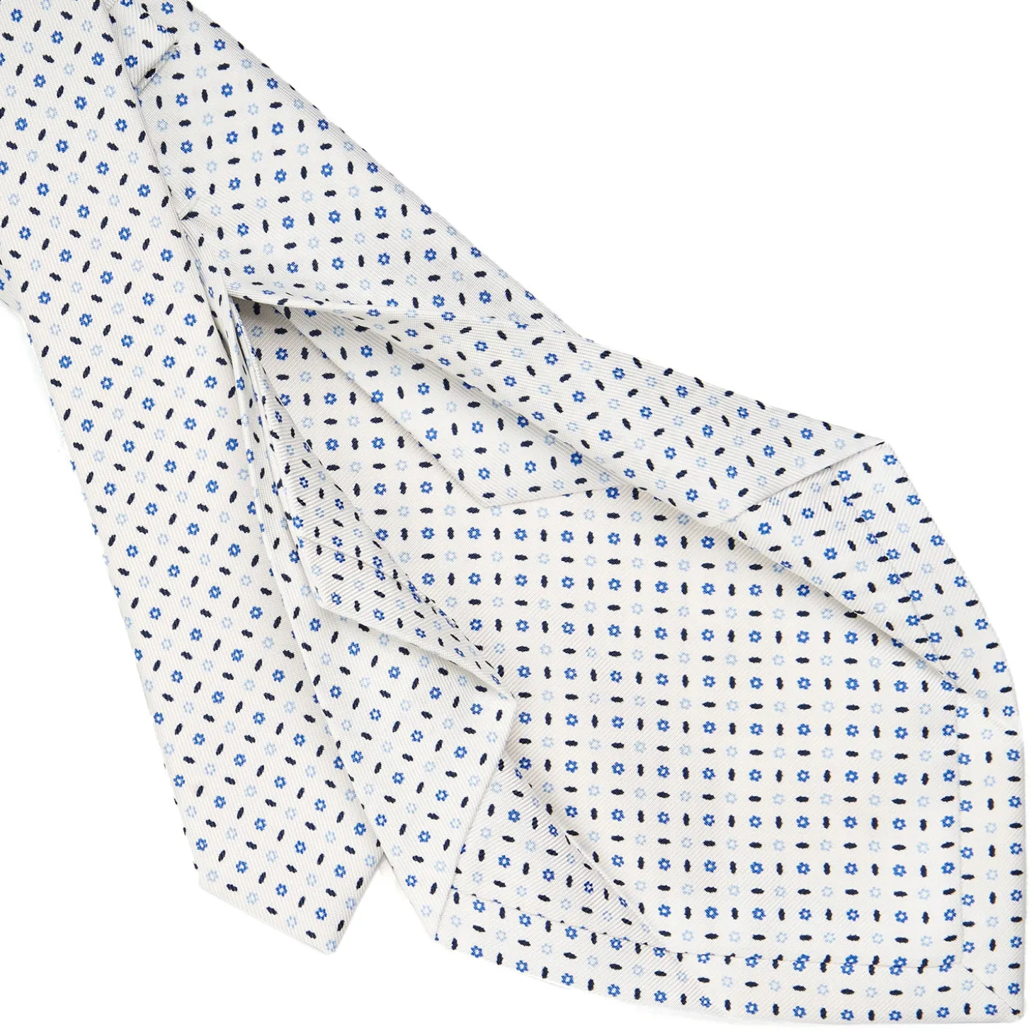 CRAVATTA SARTORIALE 5 PIEGHE IN SETA BIANCA Microfantasia fiore