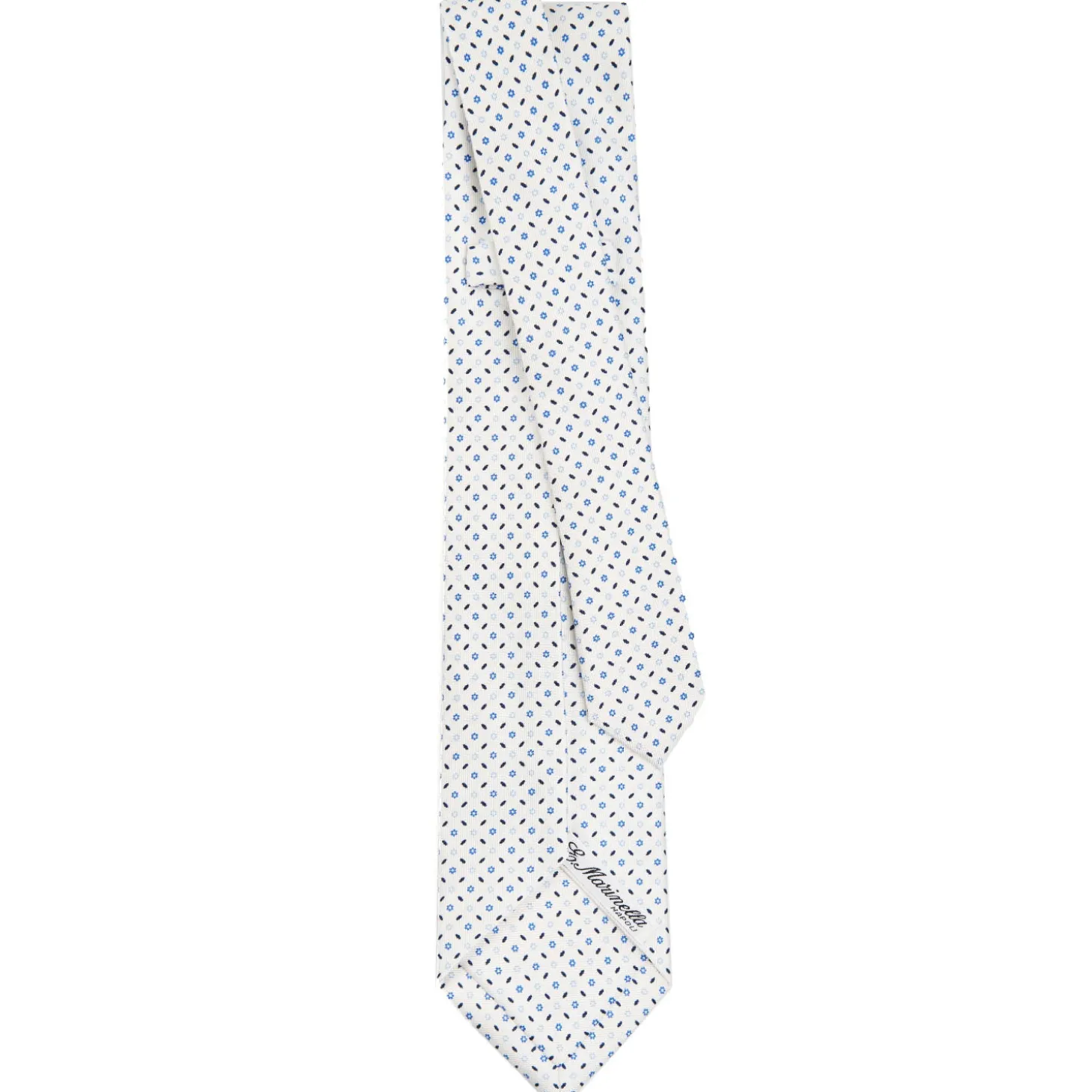 CRAVATTA SARTORIALE 5 PIEGHE IN SETA BIANCA Microfantasia fiore