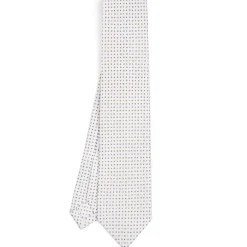 CRAVATTA SARTORIALE 7 PIEGHE IN SETA BIANCA Microfantasia fiore