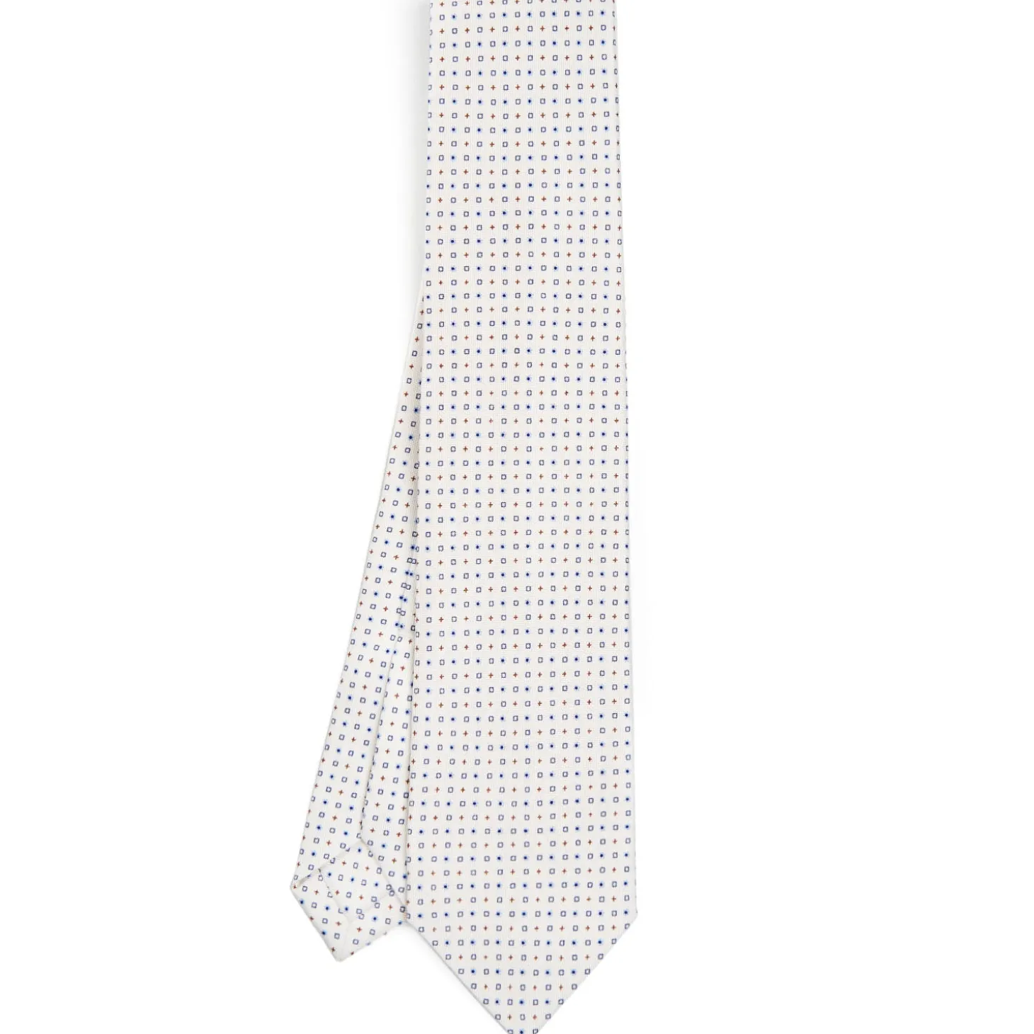 CRAVATTA SARTORIALE 7 PIEGHE IN SETA BIANCA Microfantasia fiore
