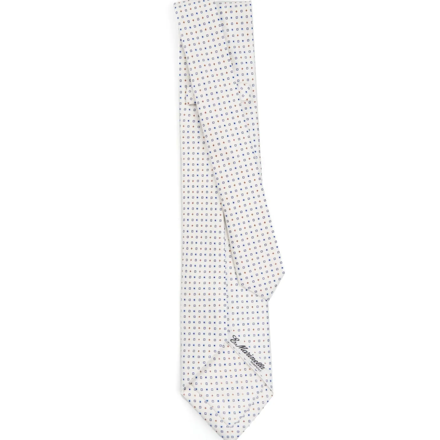 CRAVATTA SARTORIALE 7 PIEGHE IN SETA BIANCA Microfantasia fiore