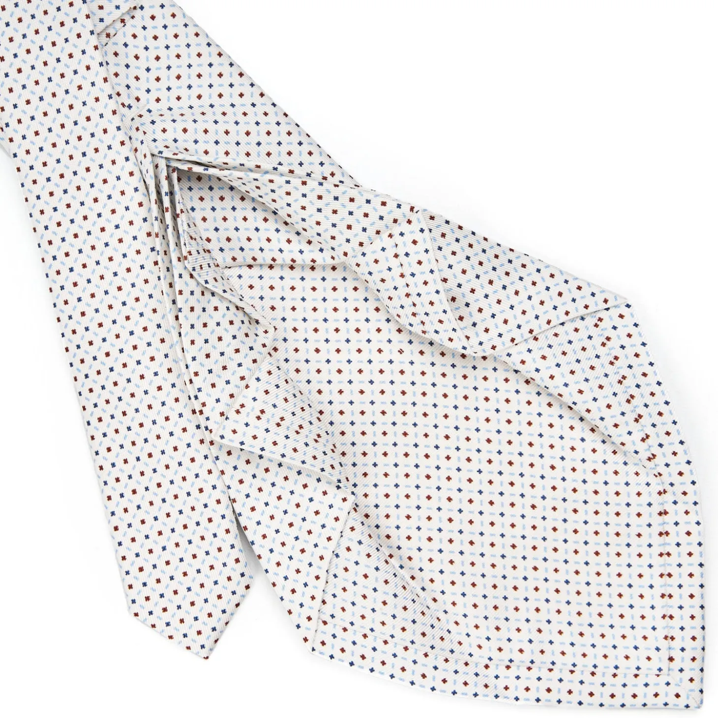 CRAVATTA SARTORIALE 7 PIEGHE IN SETA BIANCA Microfantasia fiore