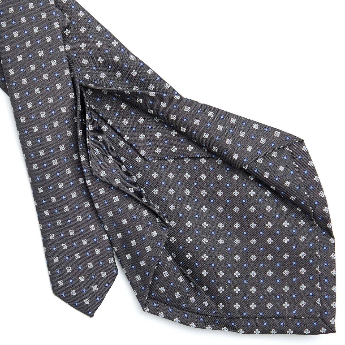 CRAVATTA SARTORIALE 5 PIEGHE IN SETA GRIGIO SCURO Microfantasia fiore