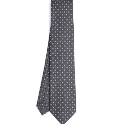 CRAVATTA SARTORIALE 5 PIEGHE IN SETA GRIGIO SCURO Microfantasia fiore
