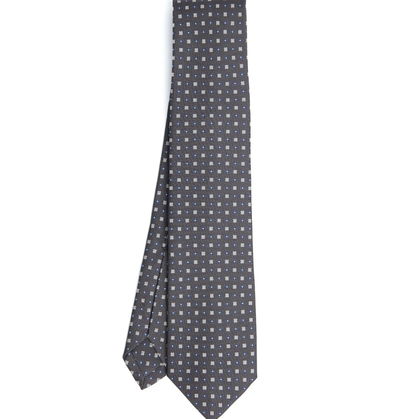 CRAVATTA SARTORIALE 5 PIEGHE IN SETA GRIGIO SCURO Microfantasia fiore