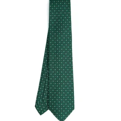 CRAVATTA SARTORIALE 5 PIEGHE IN SETA VERDE SCURO Microfantasia fiore