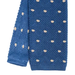 CRAVATTA TRICOT IN SETA BLU Pois beige