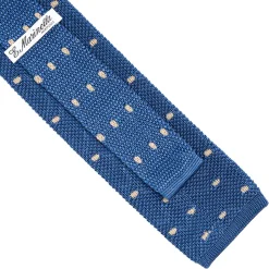 CRAVATTA TRICOT IN SETA BLU Pois beige