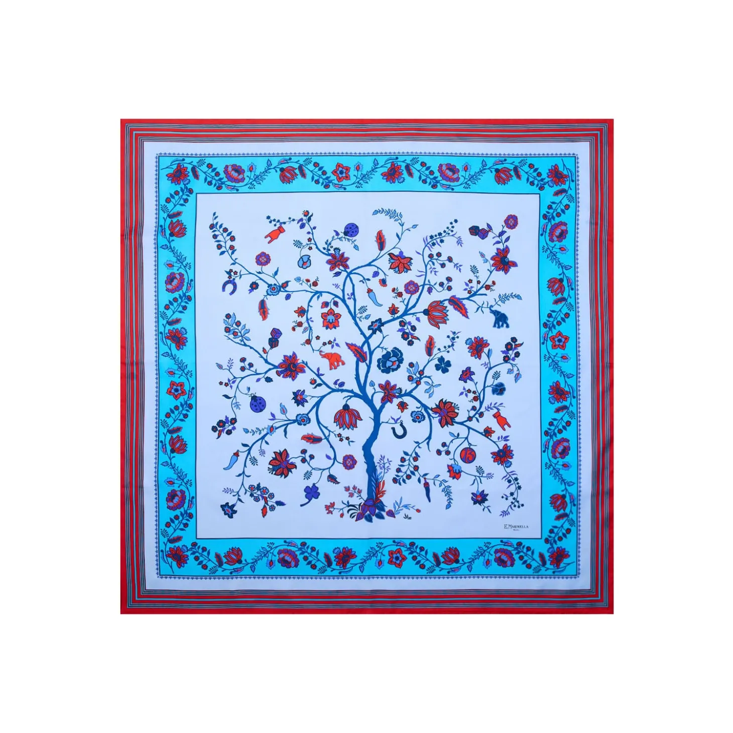 FOULARD IN SETA 90 AZZURRO L'albero della vita