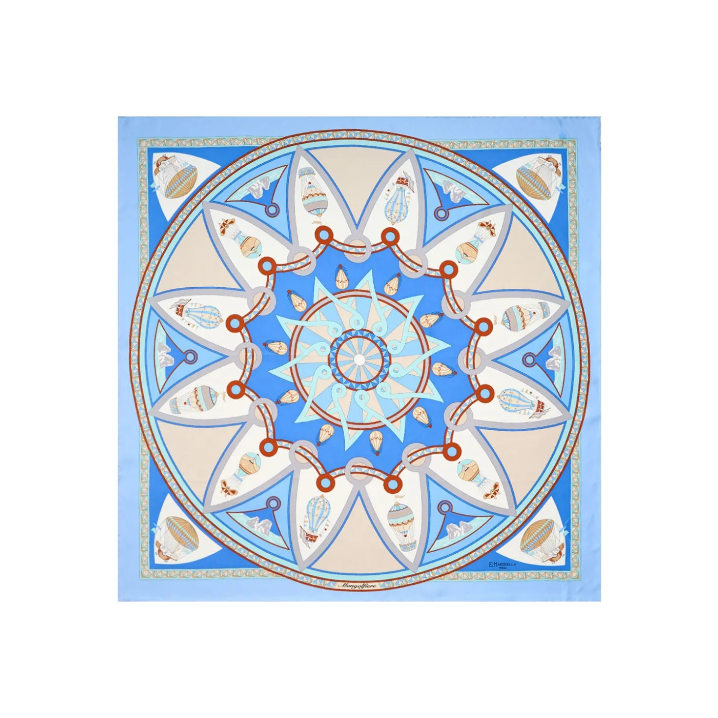 FOULARD IN SETA 90 AZZURRO Le mongolfiere