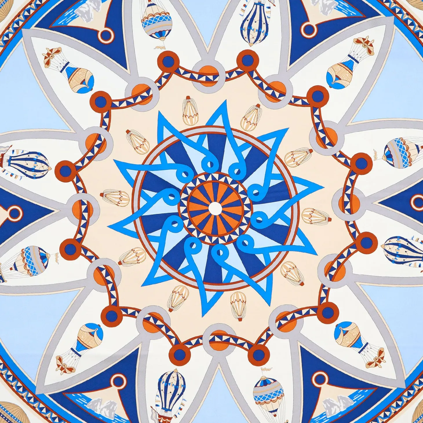 FOULARD IN SETA 90 AZZURRO POLVERE Le mongolfiere