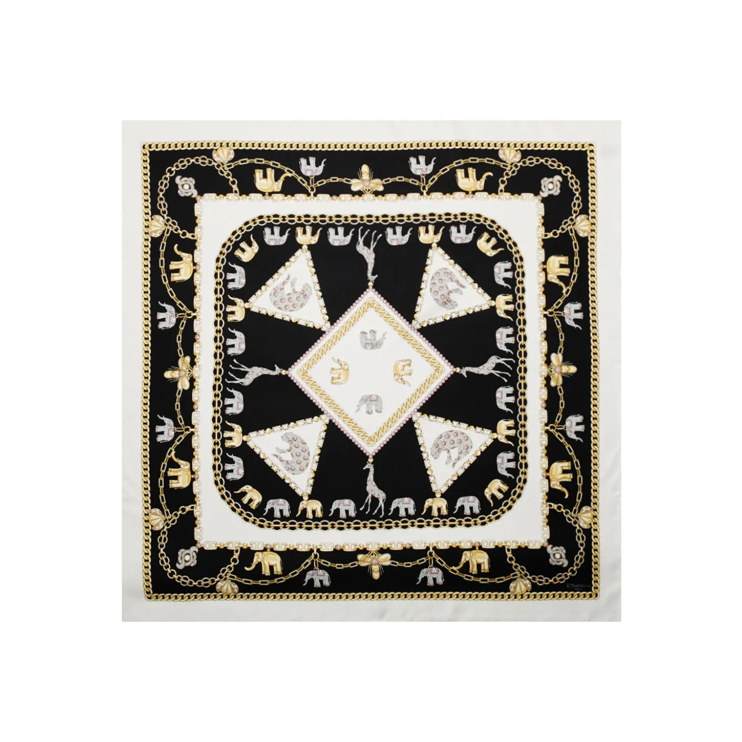 FOULARD IN SETA 90 BIANCO Elefanti portafortuna
