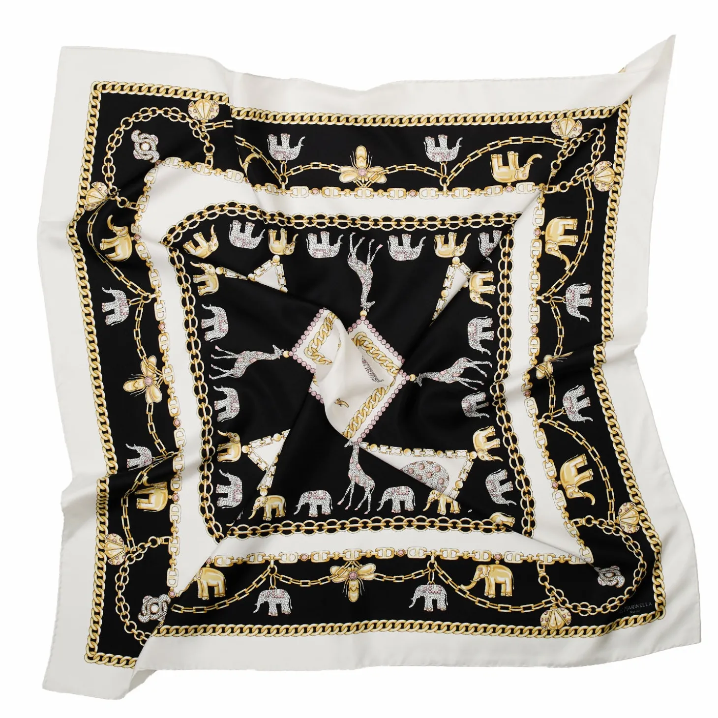 FOULARD IN SETA 90 BIANCO Elefanti portafortuna