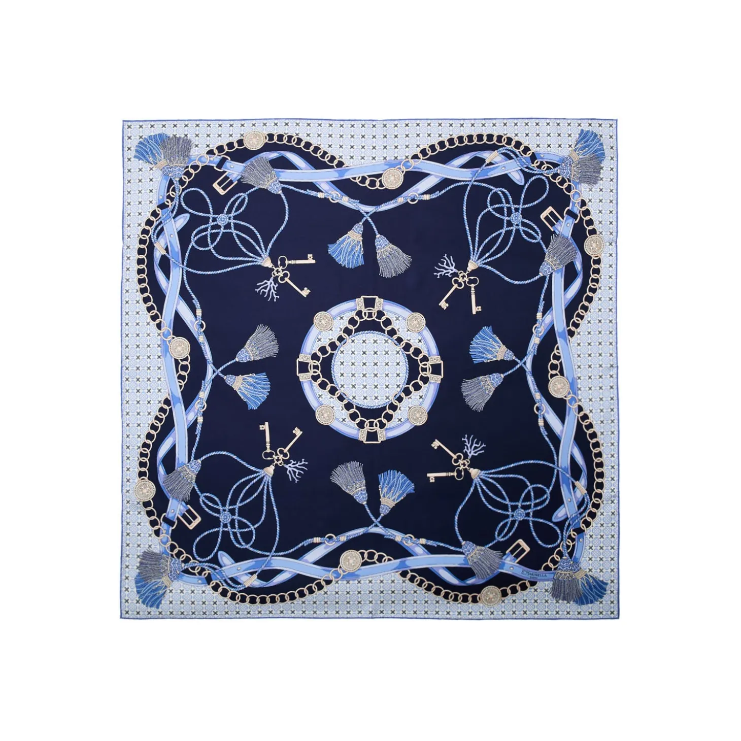 FOULARD IN SETA 90 BLU Microfantasia, nappine e chiavi