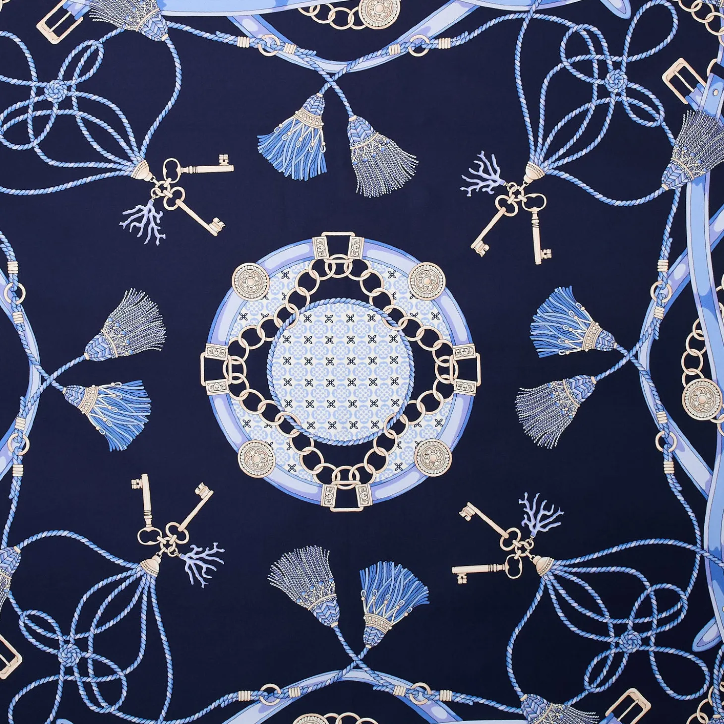 FOULARD IN SETA 90 BLU Microfantasia, nappine e chiavi