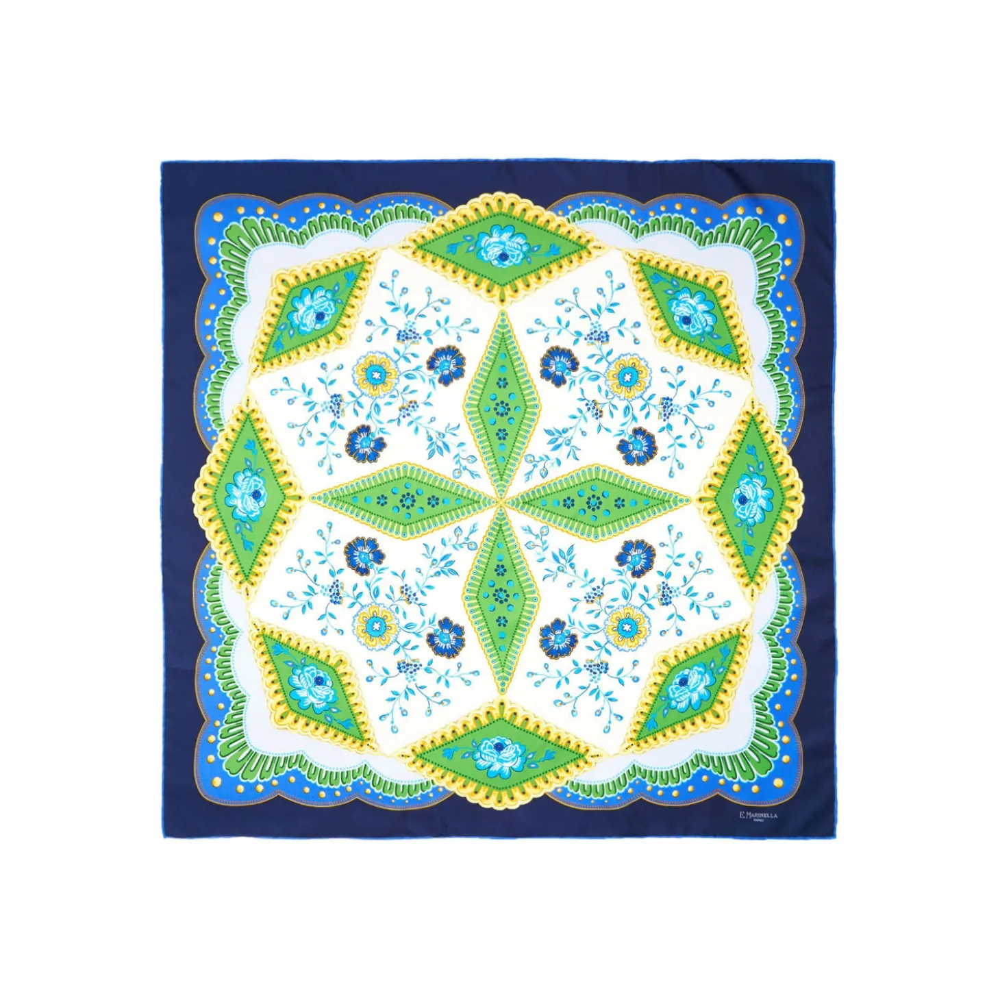 FOULARD IN SETA 90 BLU Motivo floreale