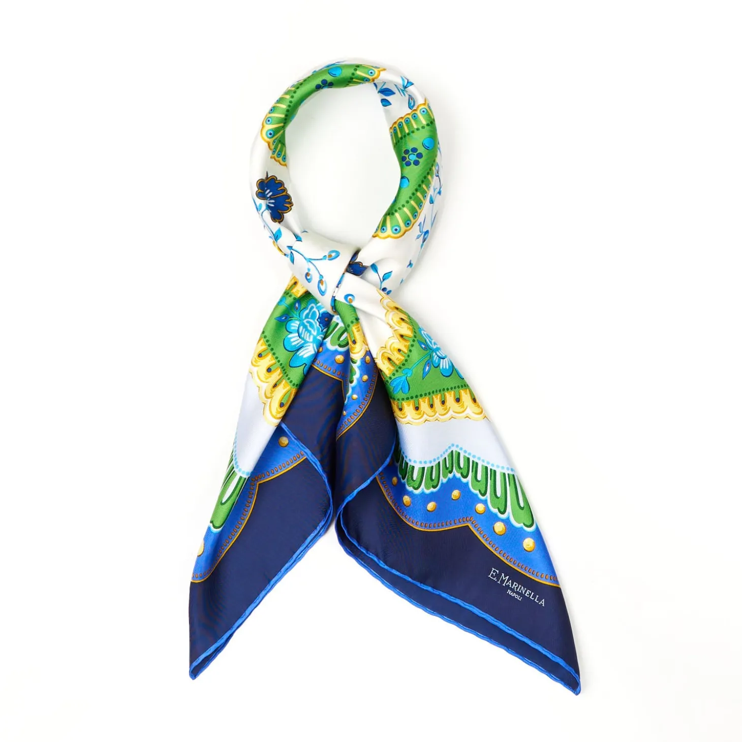 FOULARD IN SETA 90 BLU Motivo floreale