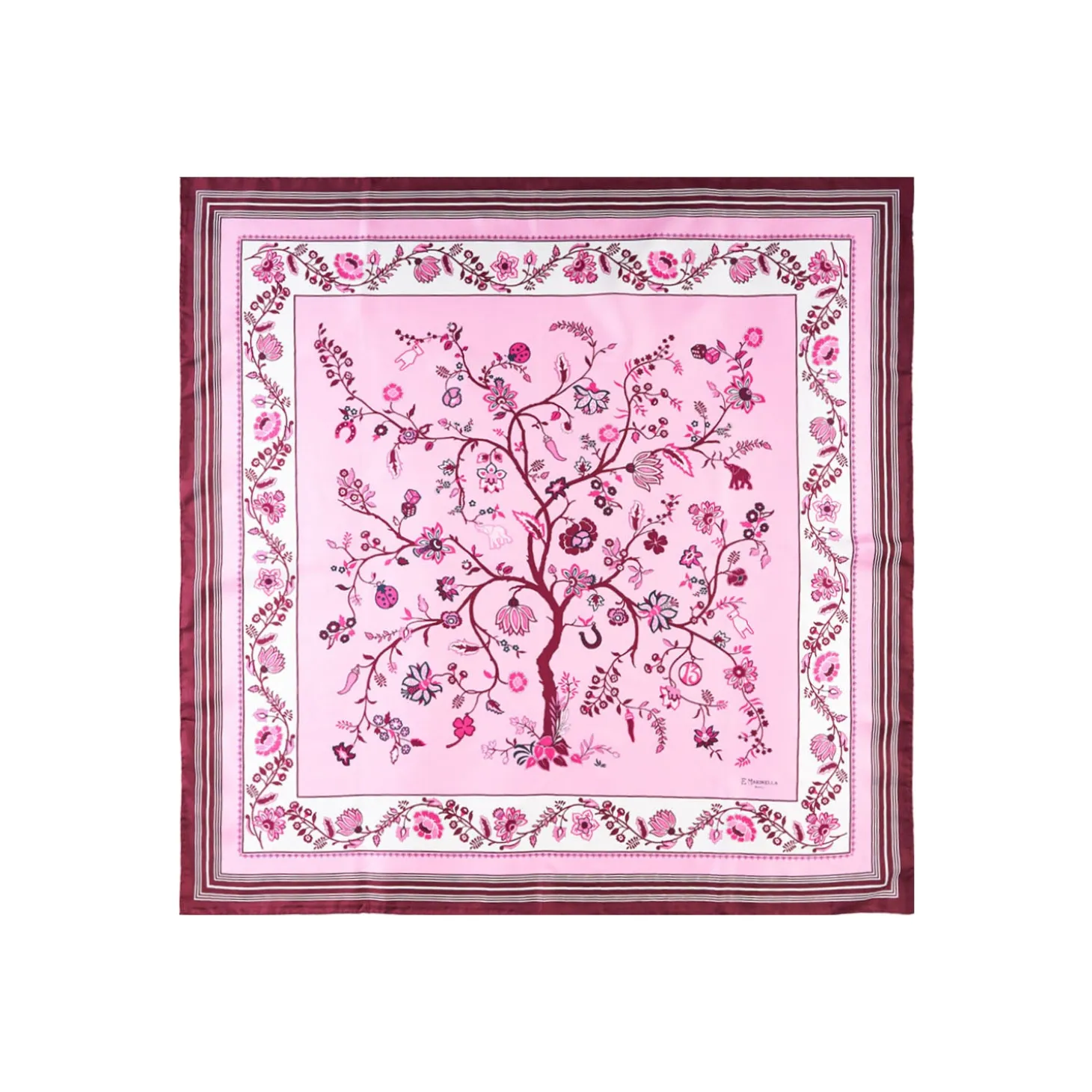 FOULARD IN SETA 90 BORDEAUX L'albero della vita