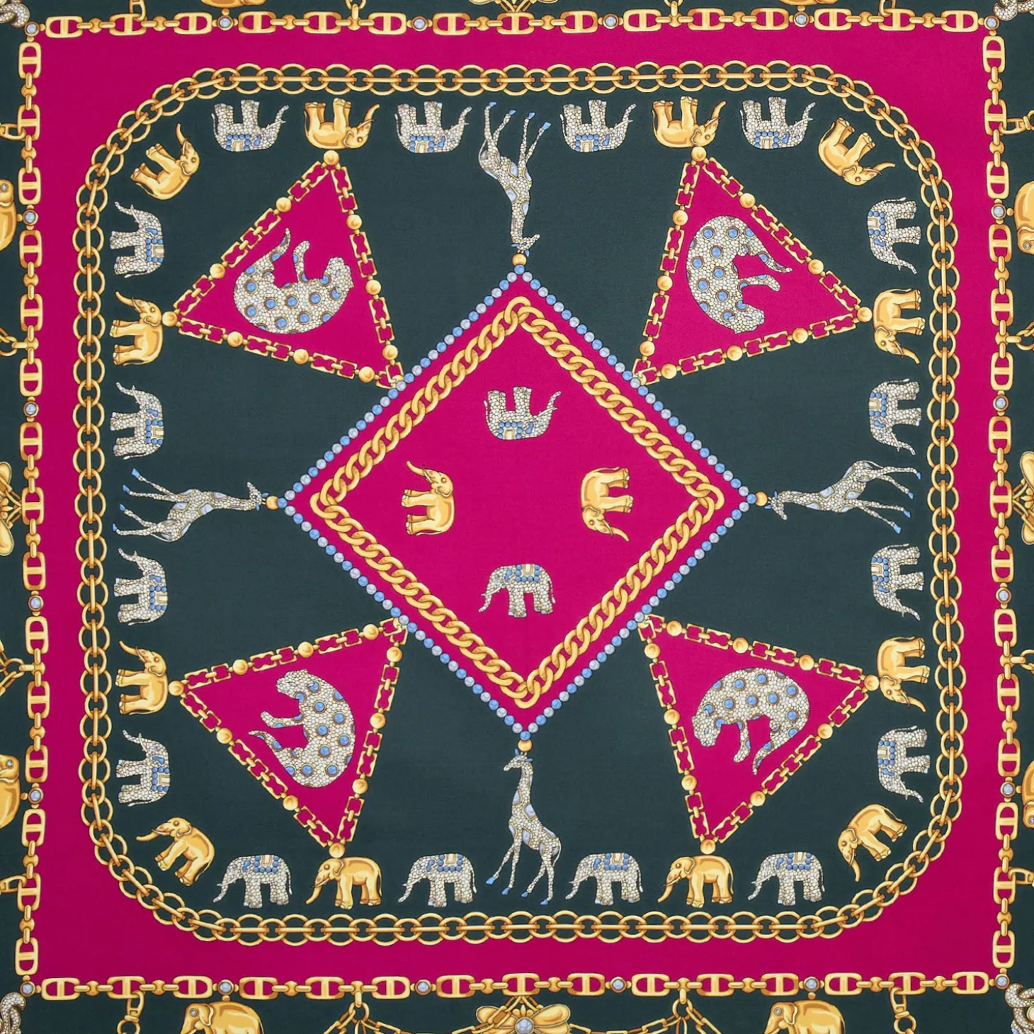 FOULARD IN SETA 90 FUCSIA Elefanti portafortuna