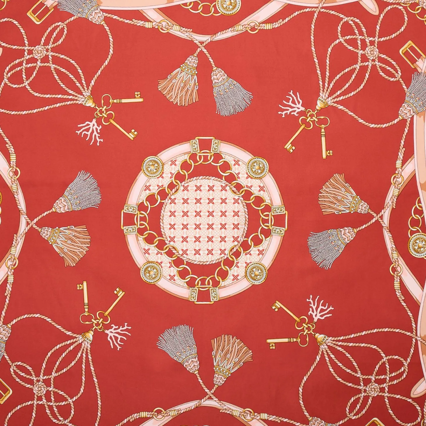 FOULARD IN SETA 90 MARRONE CHIARO Microfantasia, nappine e chiavi