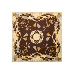 FOULARD IN SETA 90 MARRONE SCURO Microfantasia, nappine e chiavi