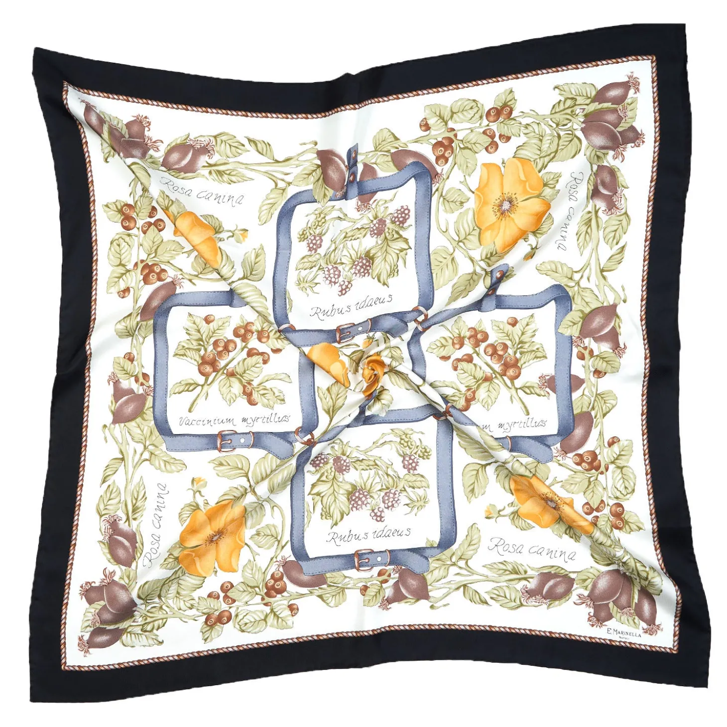 FOULARD IN SETA 90 NERO La rosa canina